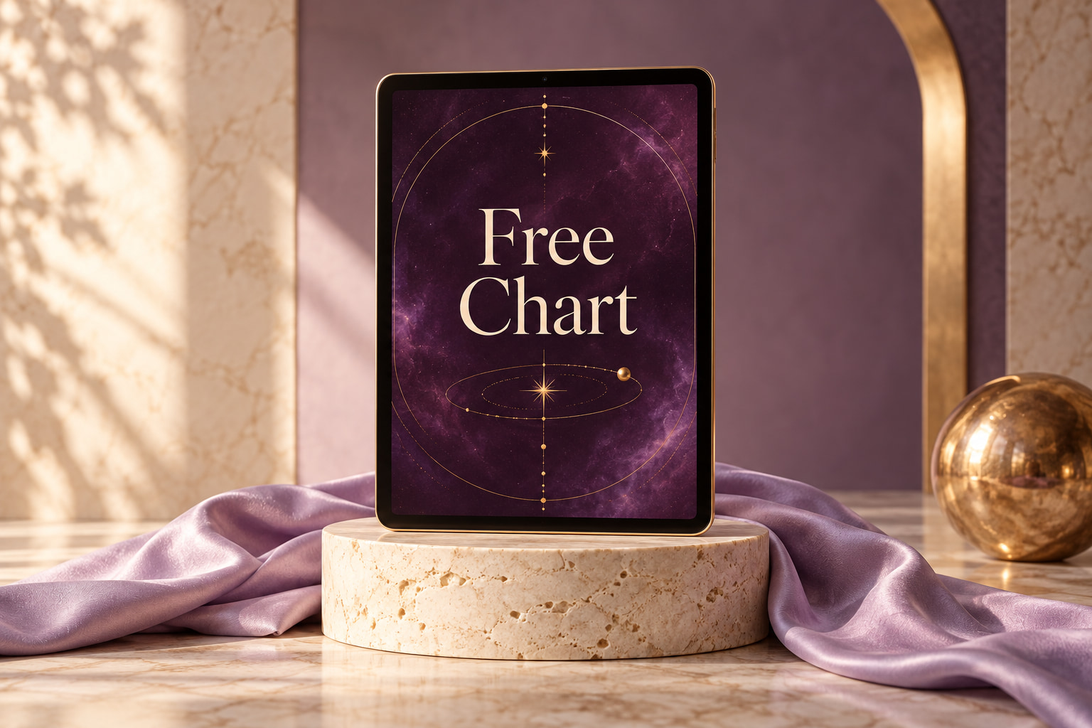 Free Chart shown on a tablet on an ivory stone pedestal